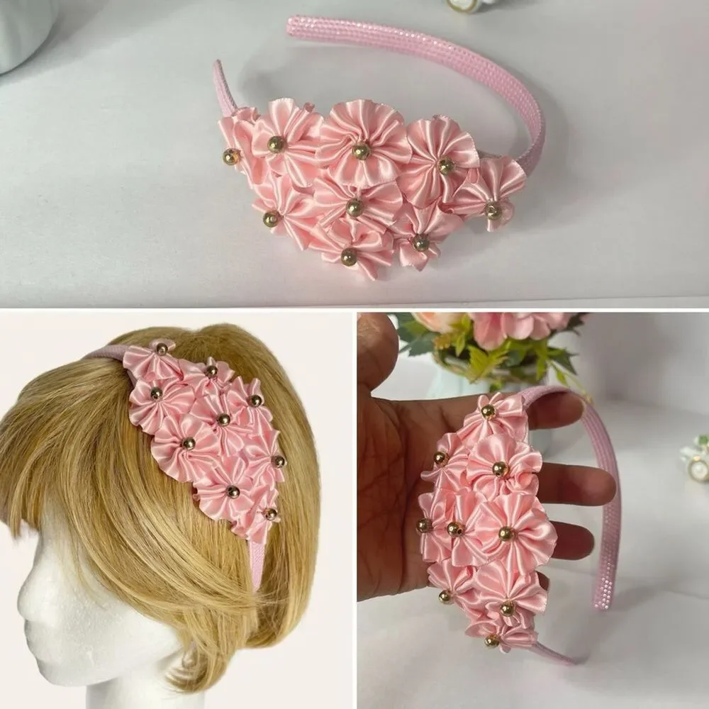 New Girls Pink Hairband head bands embellished handmade - Picture 3 of 16